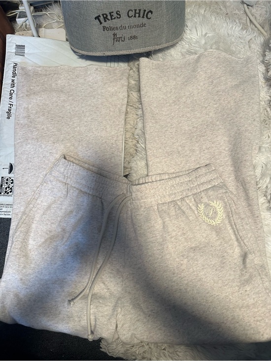 PINK Victoria's Secret Pants - PINK Victoria's Secret Wide Leg Sweatpants in Light Heather Cream